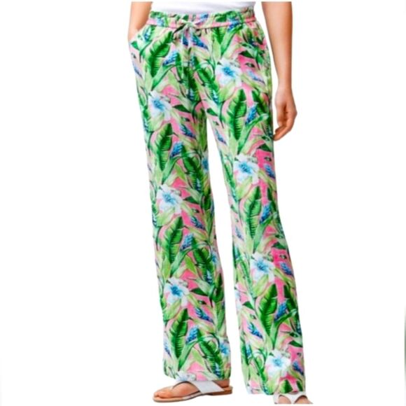Tommy Bahama Tulum Blooms Tropical Wide Leg Drawstring Waist Linen Trouser Pants - Picture 1 of 11
